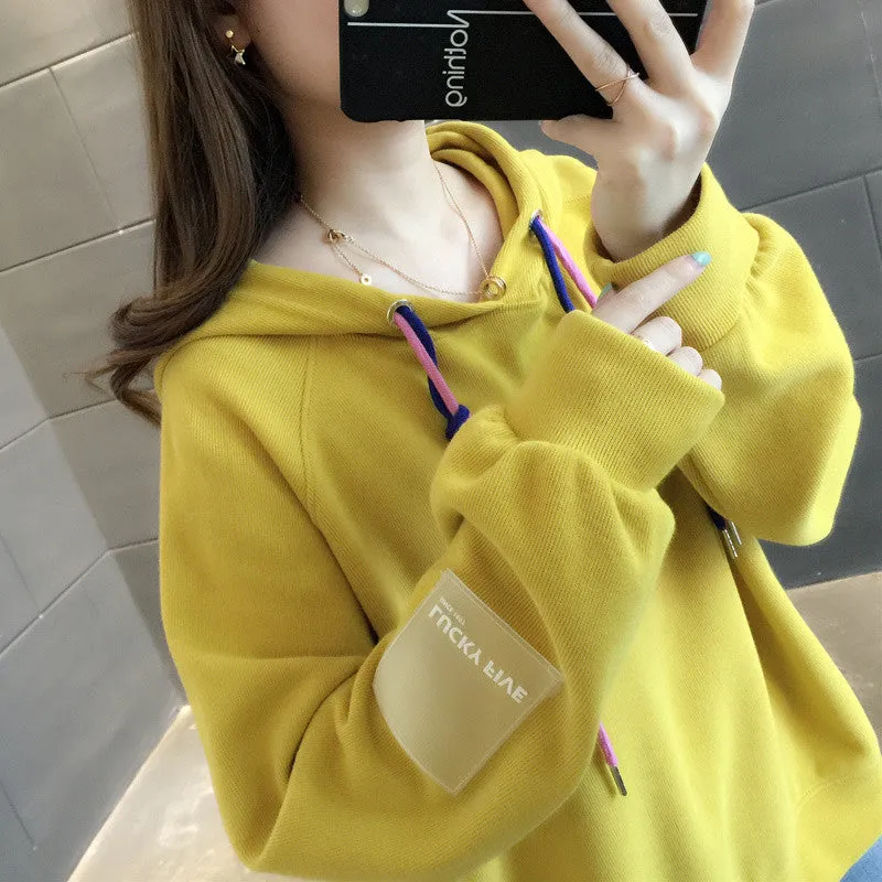 METAVERSMALL Autumn and winter new thin hooded sweater women's Korean version loose and thin short velvet thickened threaded long-sleeved top versatile