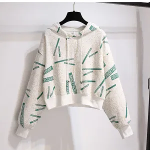 METAVERSMALL Hooded sweater women's New spring and autumn new loose thin drawstring printed versatile top design sense niche tide