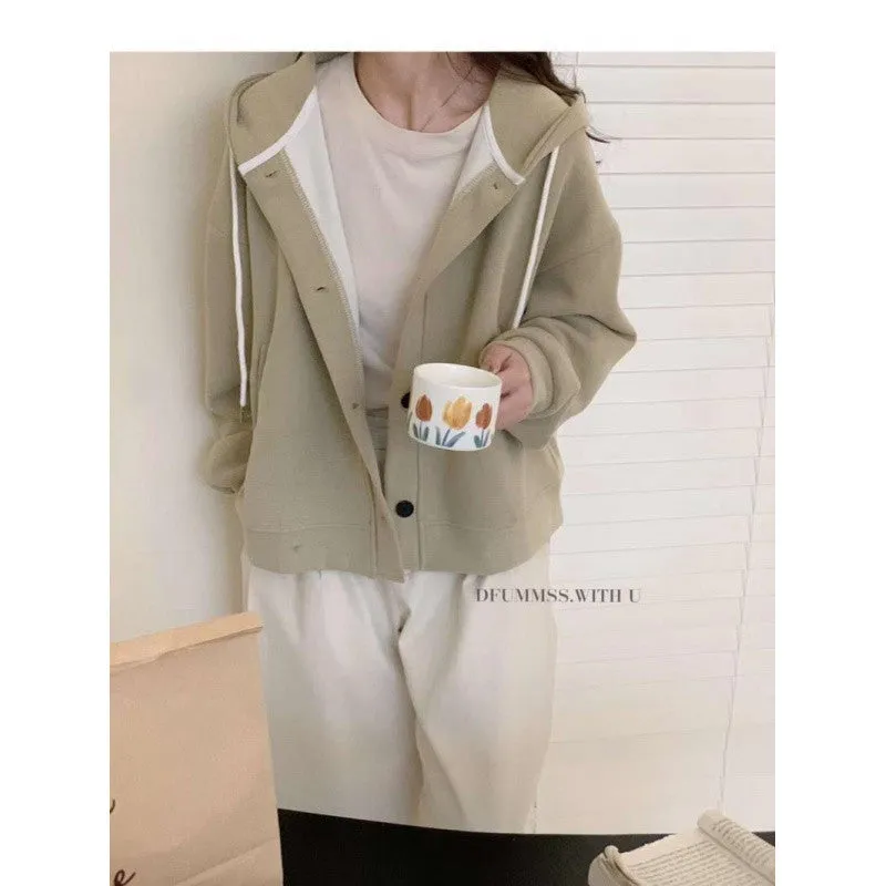 METAVERSMALL Japanese lazy style design sense hooded sweater women's autumn and winter large size loose 150kg small short coat tide