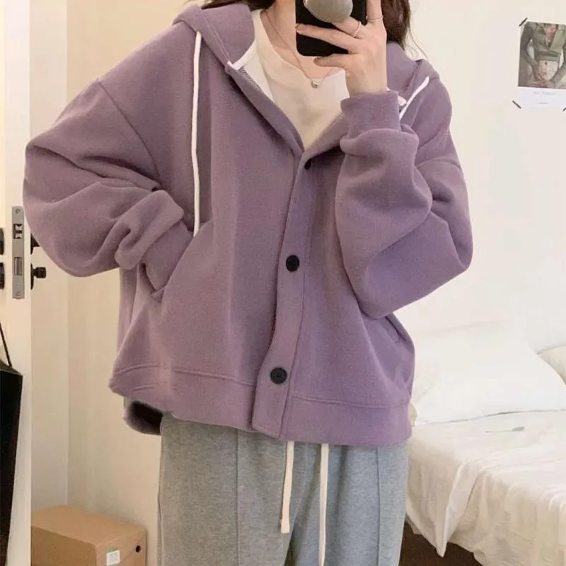 METAVERSMALL Japanese lazy style design sense hooded sweater women's autumn and winter large size loose 150kg small short coat tide