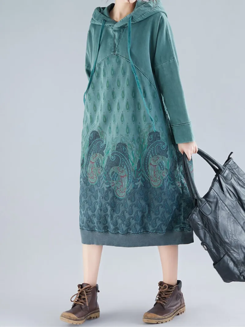 mid-length Hoodies, Oversize Sweatshirt With Styish Design, printed Hooded Sweater,peacock print hooded