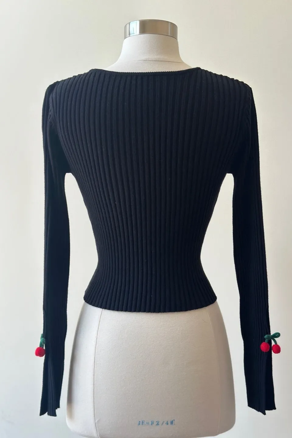 Midnight Cherry Charm Cropped Long Sleeve Top