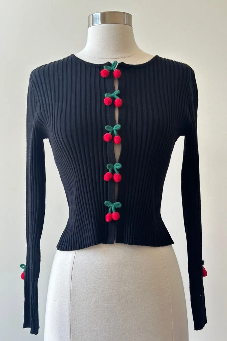 Midnight Cherry Charm Cropped Long Sleeve Top