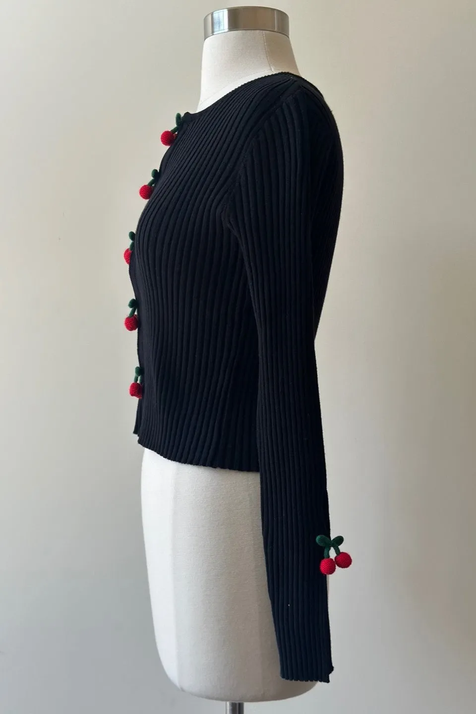 Midnight Cherry Charm Cropped Long Sleeve Top