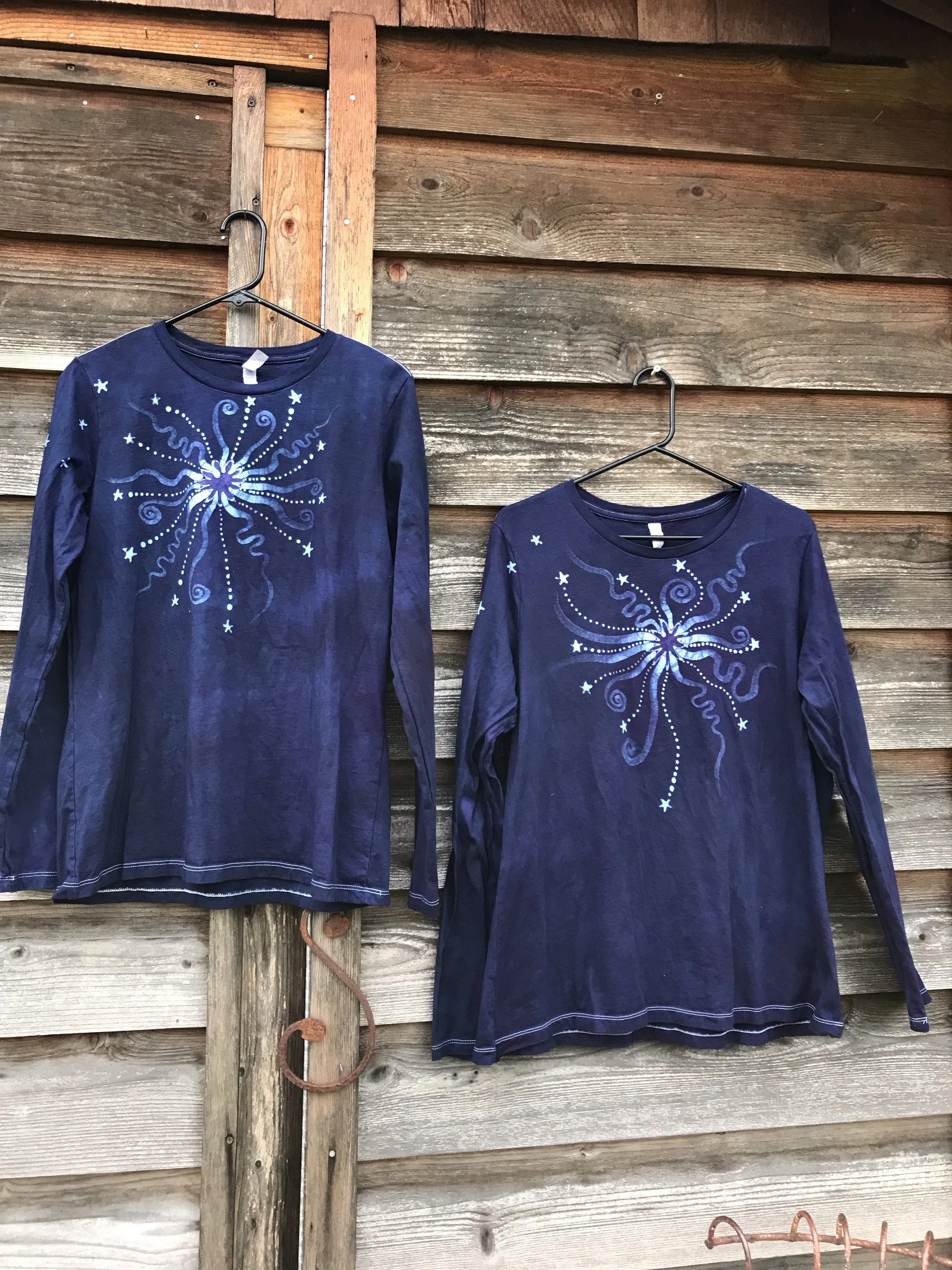 Midnight Star in Blue and Purple Handmade Long Sleeve Batik Top