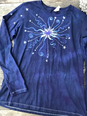 Midnight Star in Blue and Purple Handmade Long Sleeve Batik Top