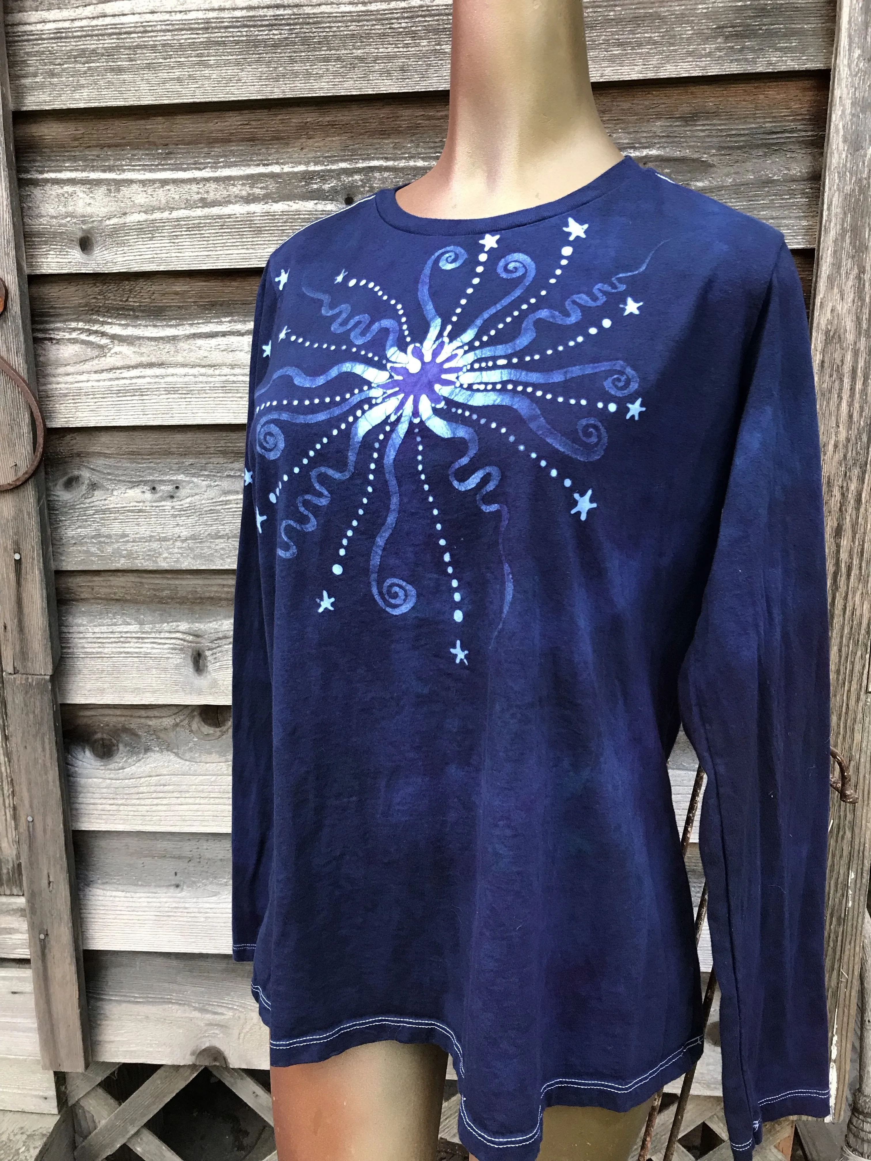 Midnight Star in Blue and Purple Handmade Long Sleeve Batik Top