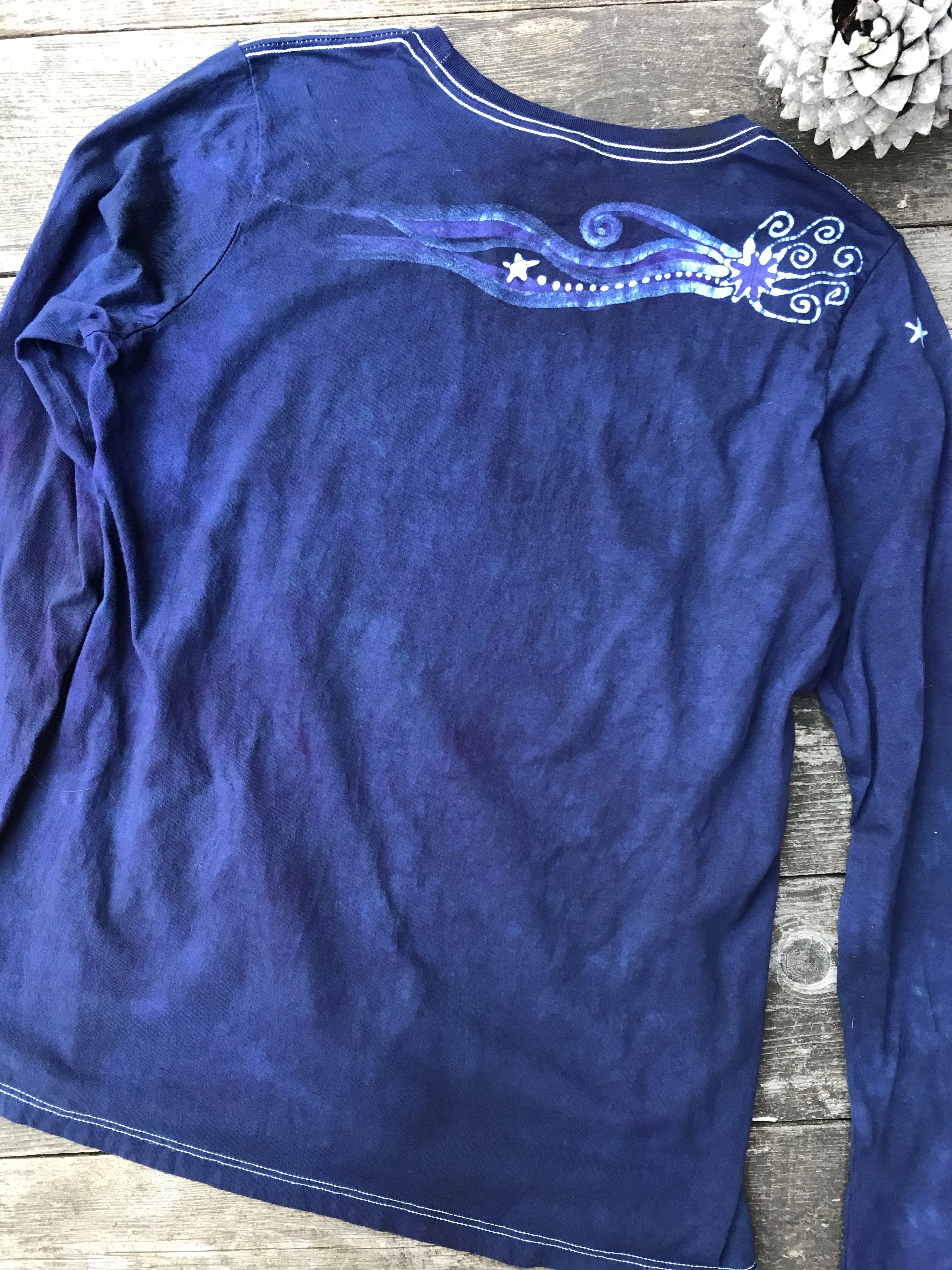 Midnight Star in Blue and Purple Handmade Long Sleeve Batik Top