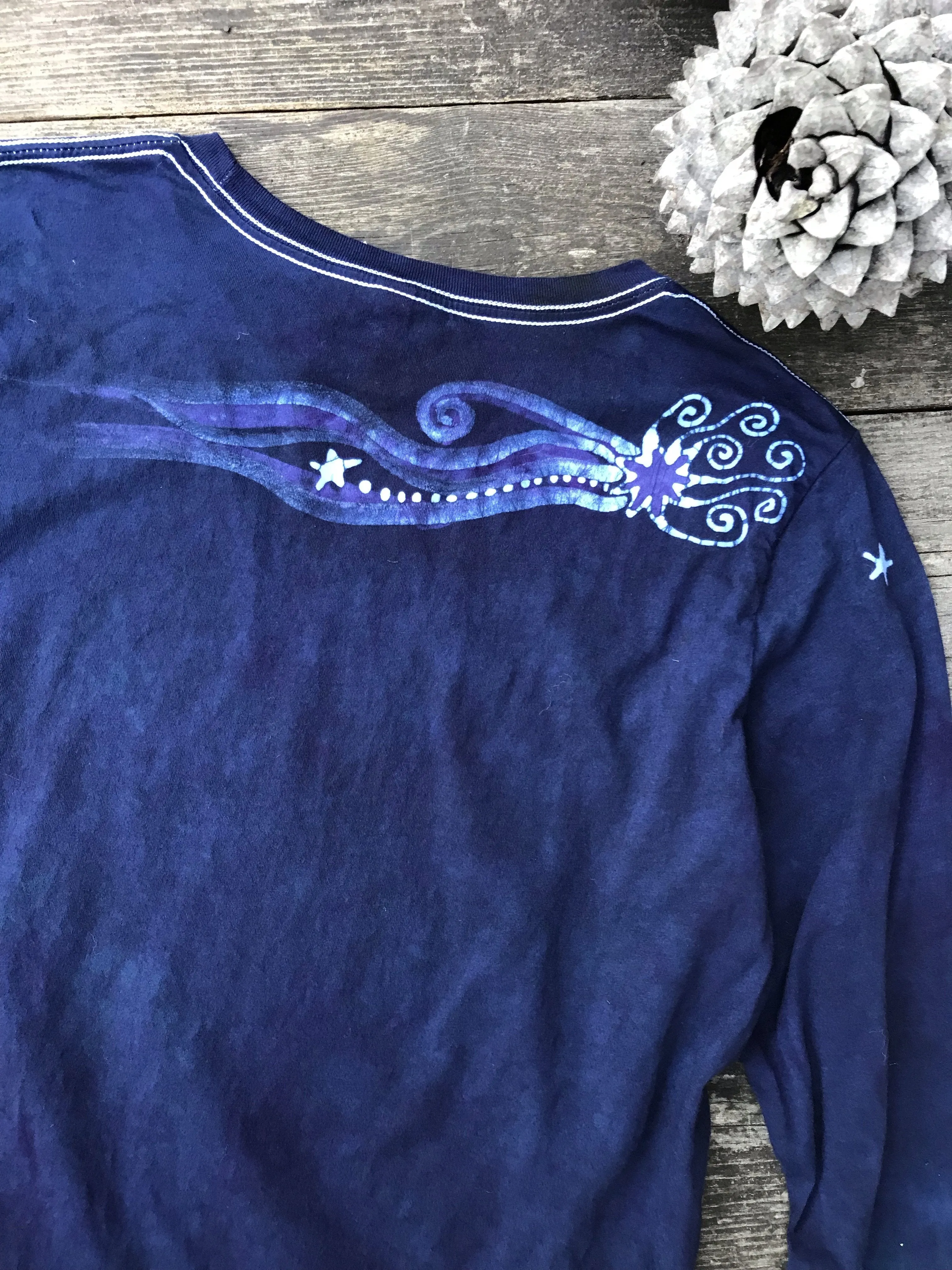 Midnight Star in Blue and Purple Handmade Long Sleeve Batik Top