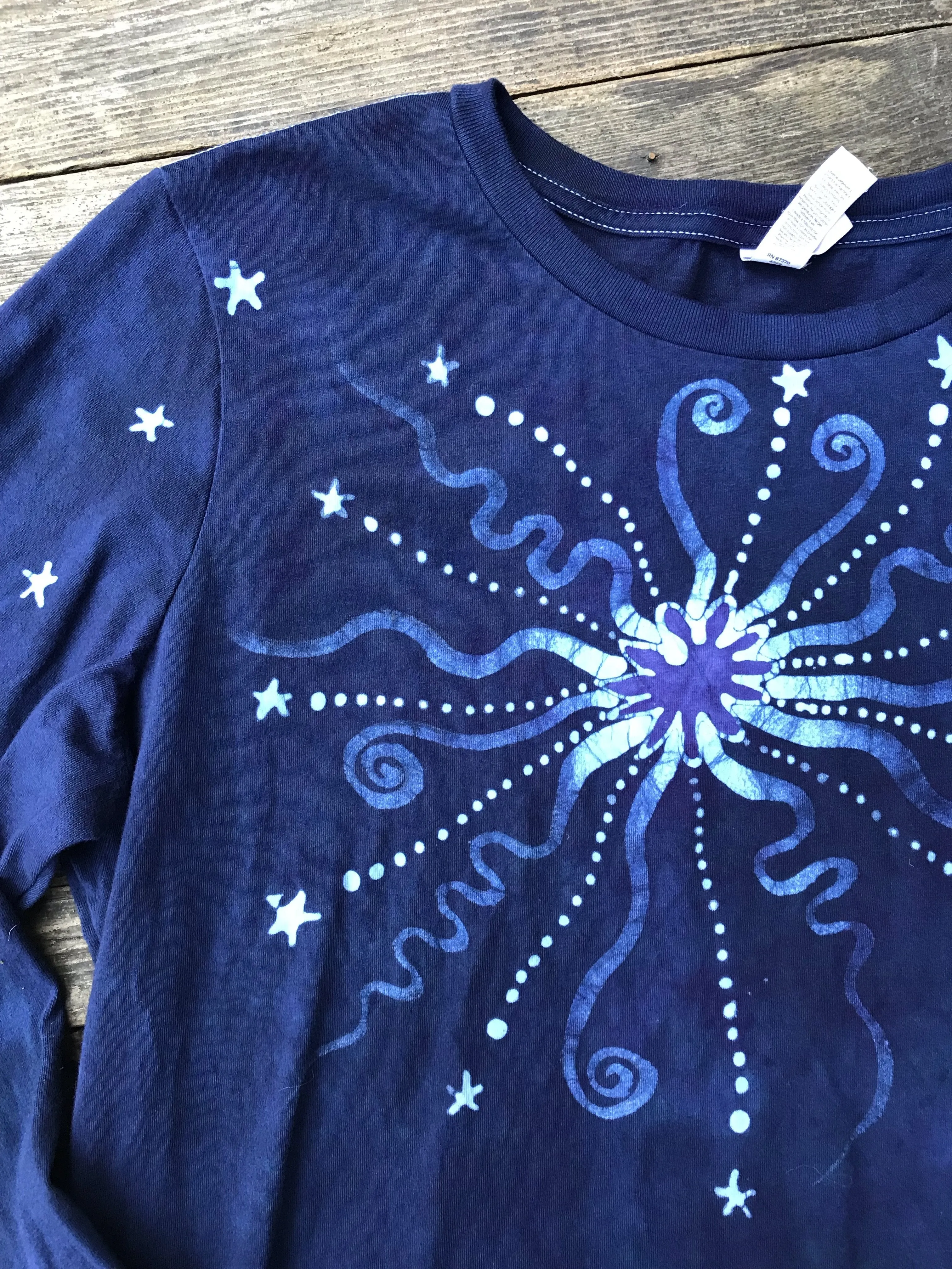 Midnight Star in Blue and Purple Handmade Long Sleeve Batik Top