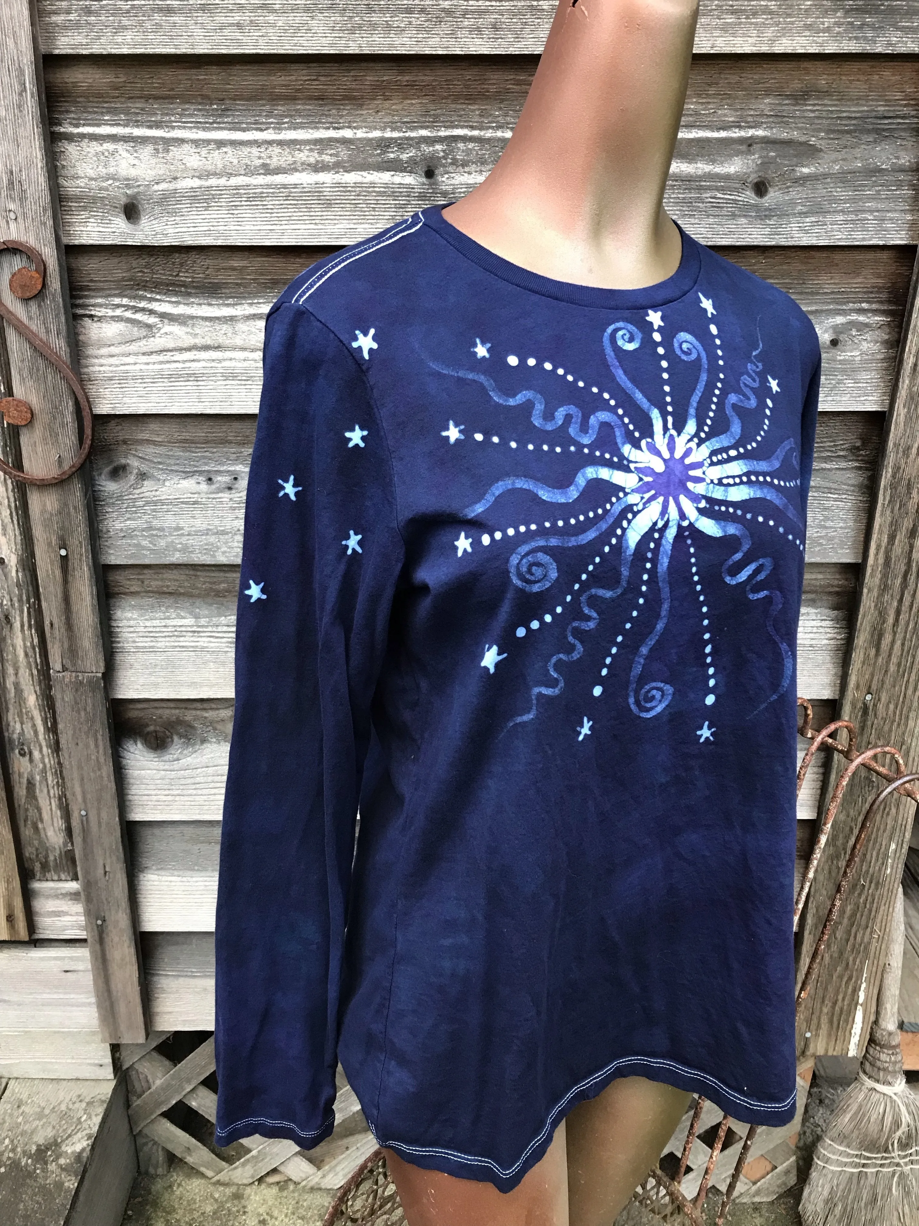 Midnight Star in Blue and Purple Handmade Long Sleeve Batik Top