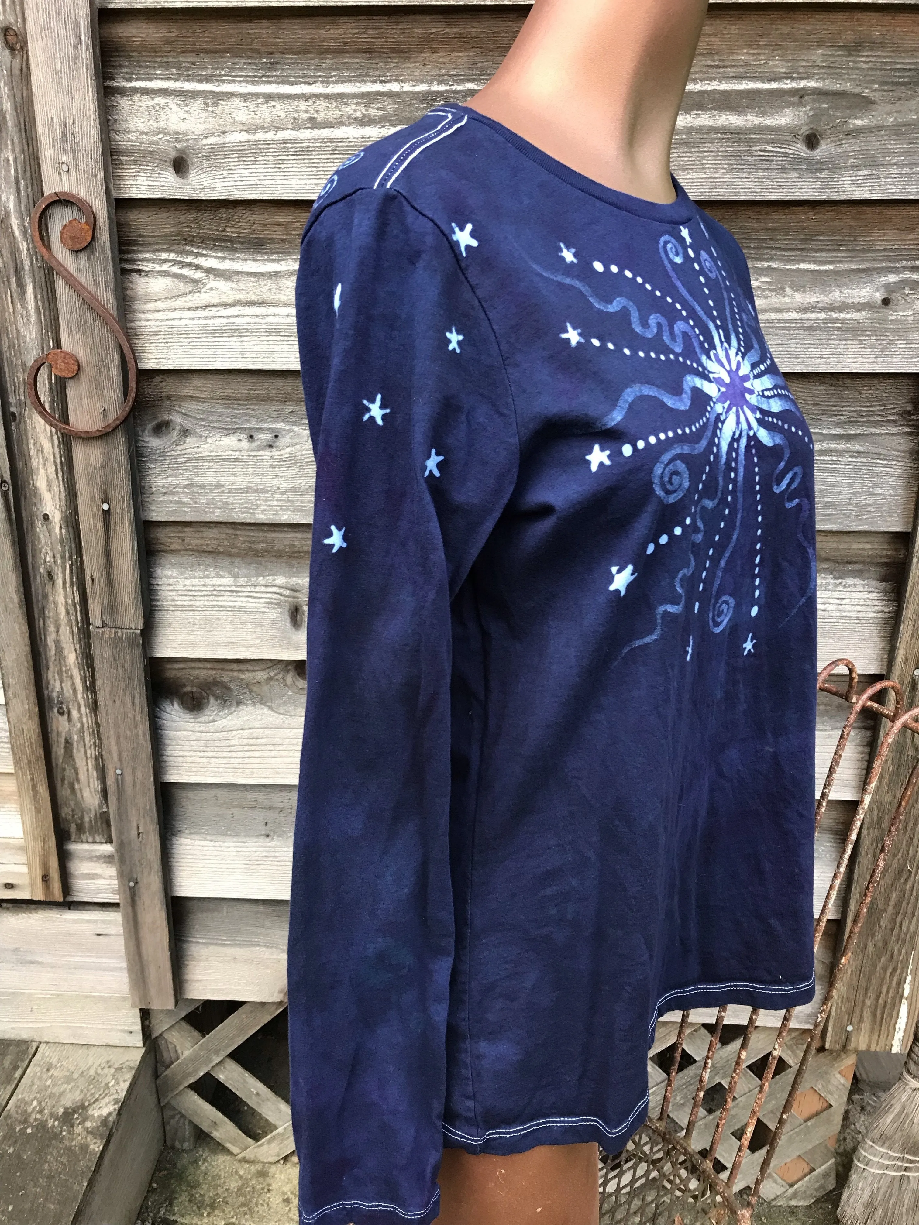 Midnight Star in Blue and Purple Handmade Long Sleeve Batik Top