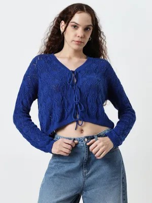 Nuon Dark Blue Knit-Textured Cotton Top