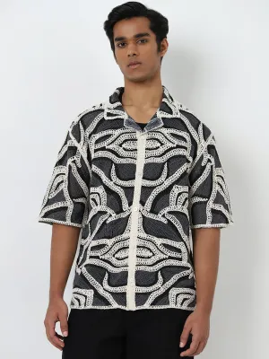 Nuon Grey Abstract Knitted Boxy-Fit Shirt