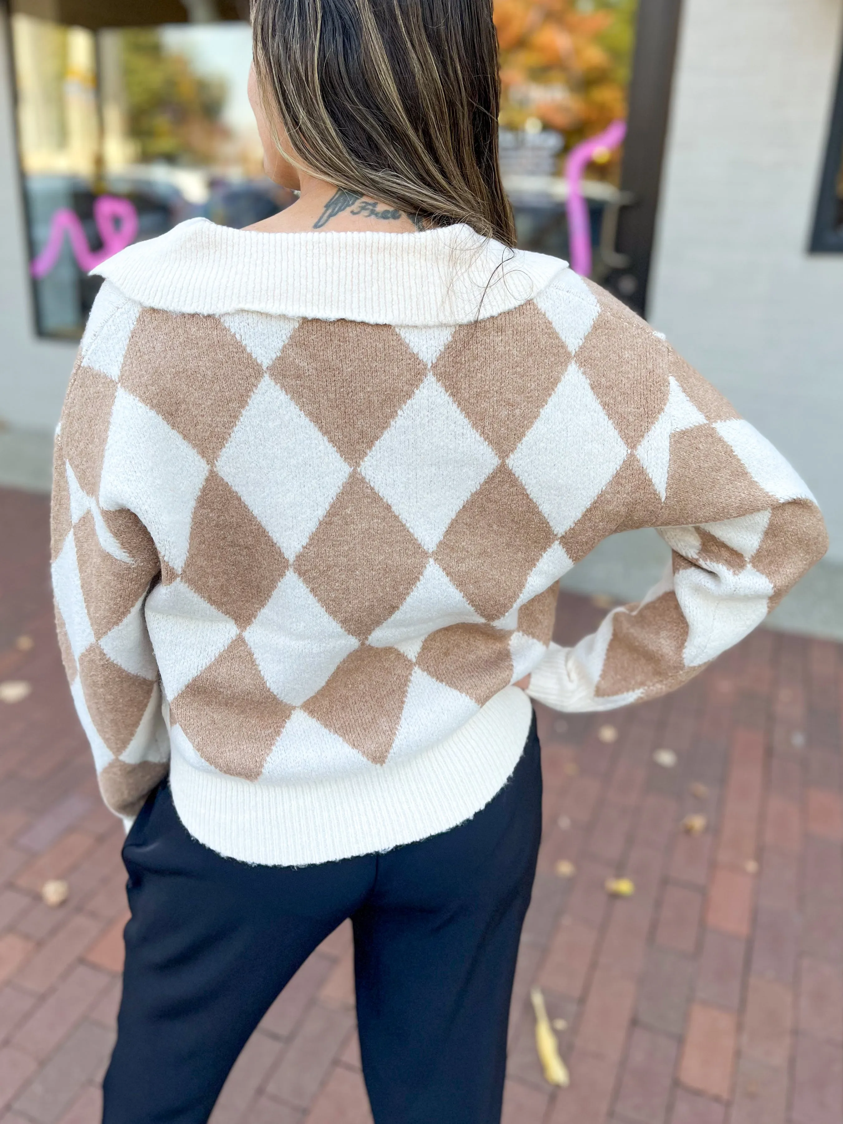 Oatmeal Diamond Collard Sweater