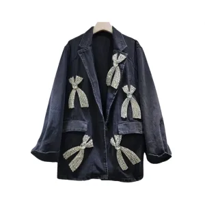 Pre Order: Big Diamond Bow Washed Denim Jacket