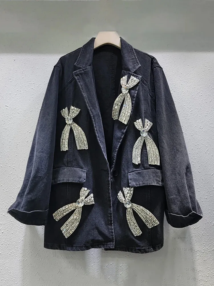 Pre Order: Big Diamond Bow Washed Denim Jacket