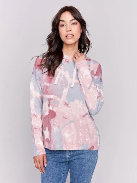 PRINTED PUNCH DESIGN ROSE MIX HOODED SWEATER