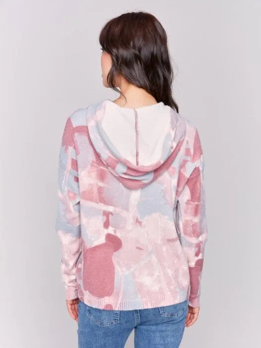 PRINTED PUNCH DESIGN ROSE MIX HOODED SWEATER