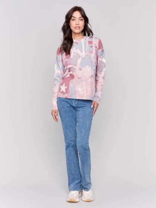 PRINTED PUNCH DESIGN ROSE MIX HOODED SWEATER