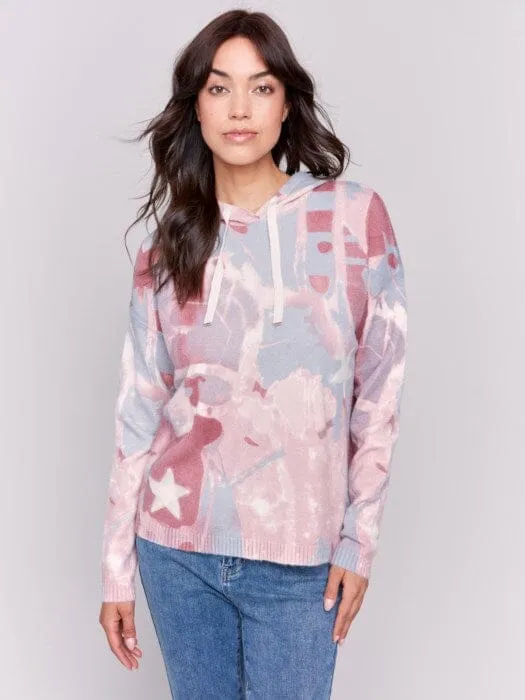 PRINTED PUNCH DESIGN ROSE MIX HOODED SWEATER