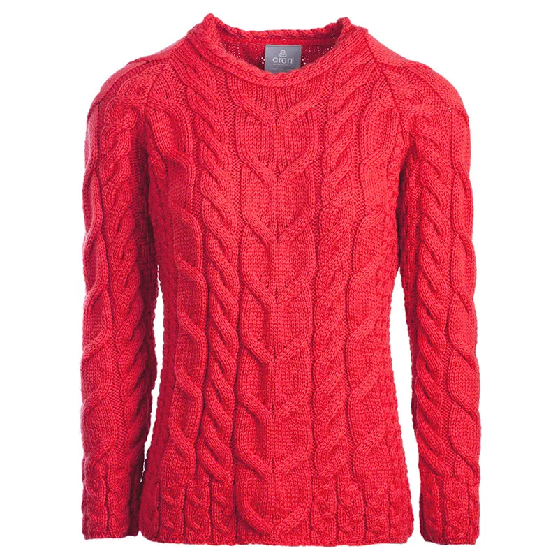 Red Merino Wool Crew Neck Irish Jumper