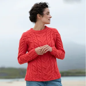 Red Merino Wool Crew Neck Irish Jumper