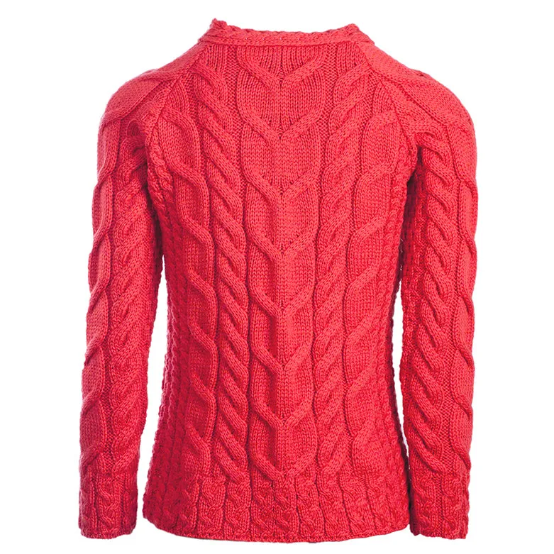 Red Merino Wool Crew Neck Irish Jumper