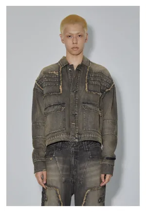 Short Length Damaged Denim Jacket