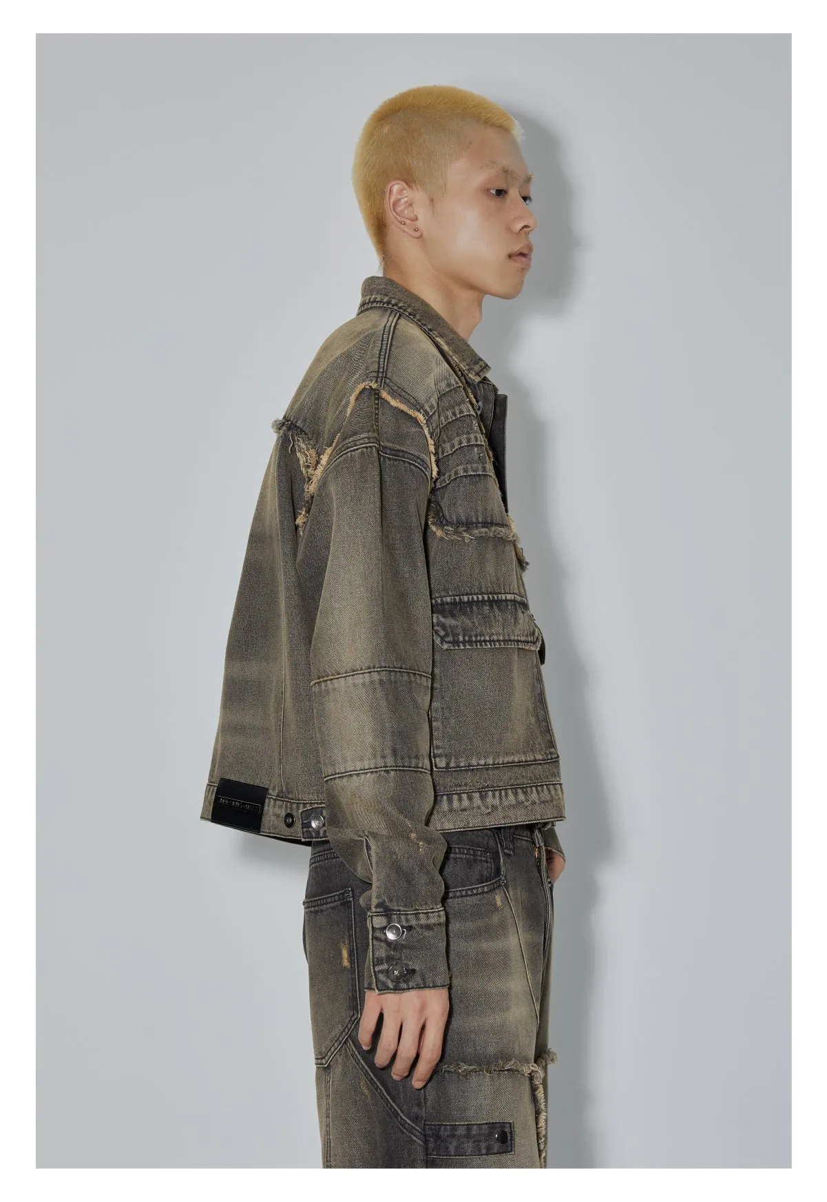 Short Length Damaged Denim Jacket