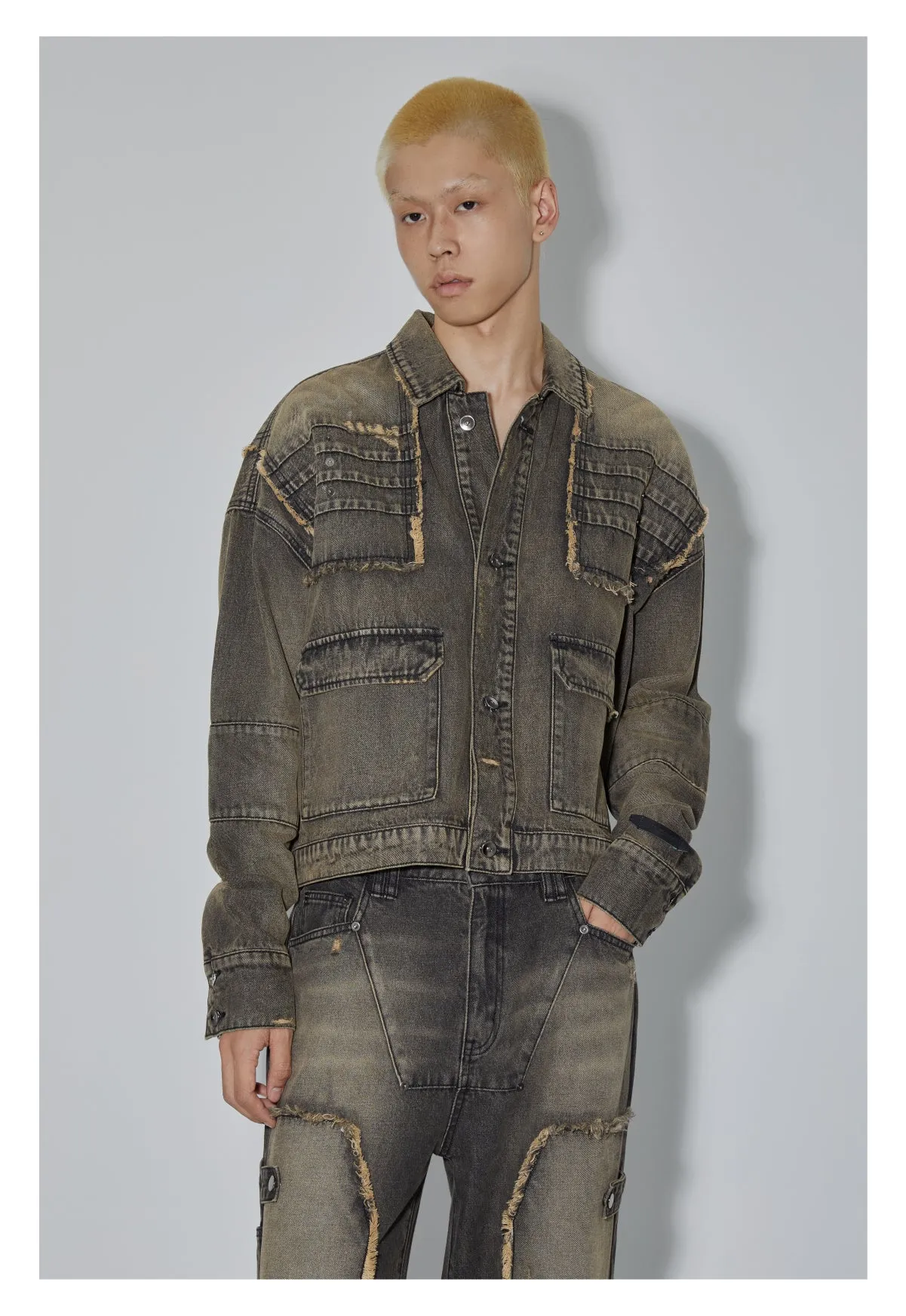 Short Length Damaged Denim Jacket