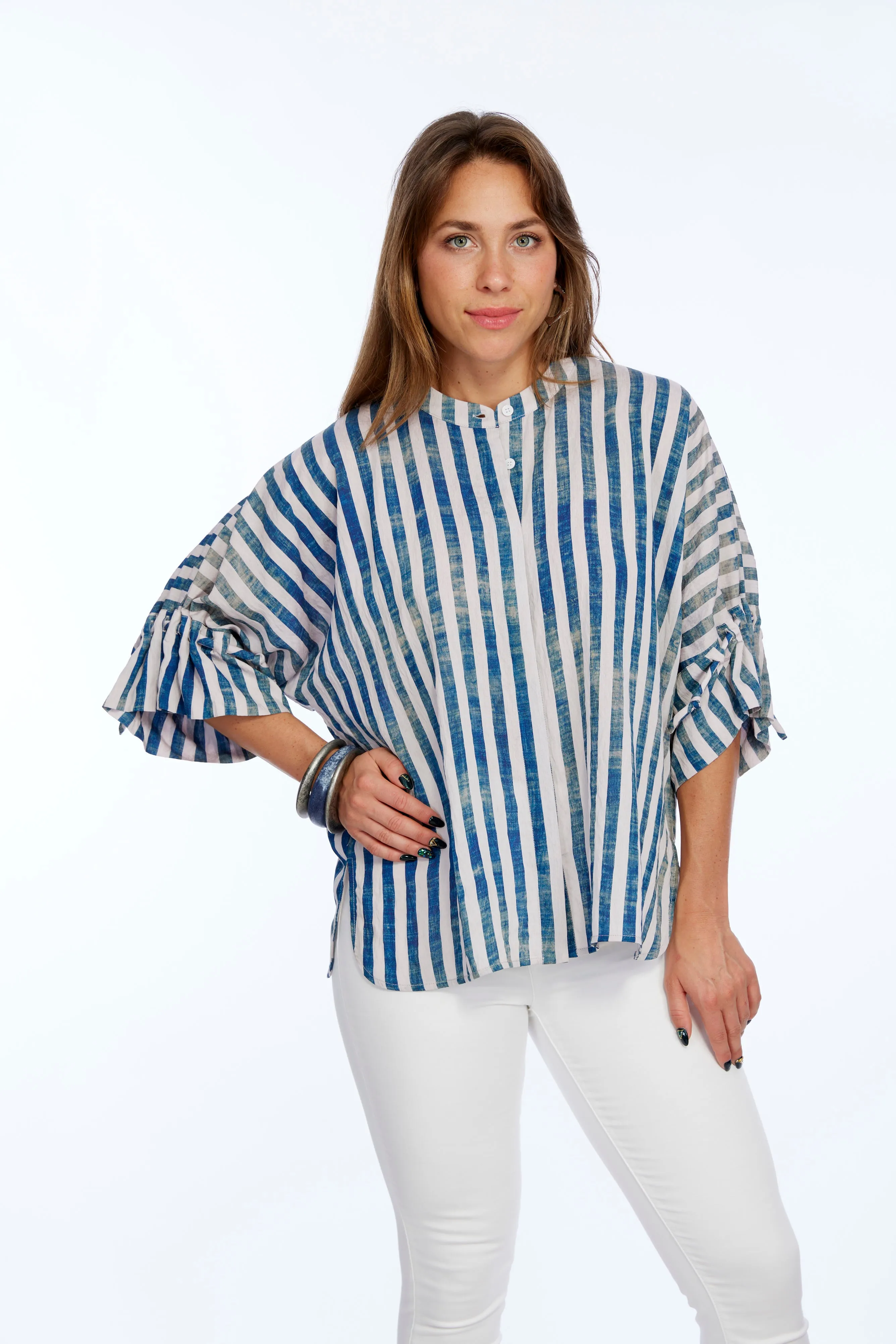 Short sleeve Navy Stripe Blouse HINA | LIOR