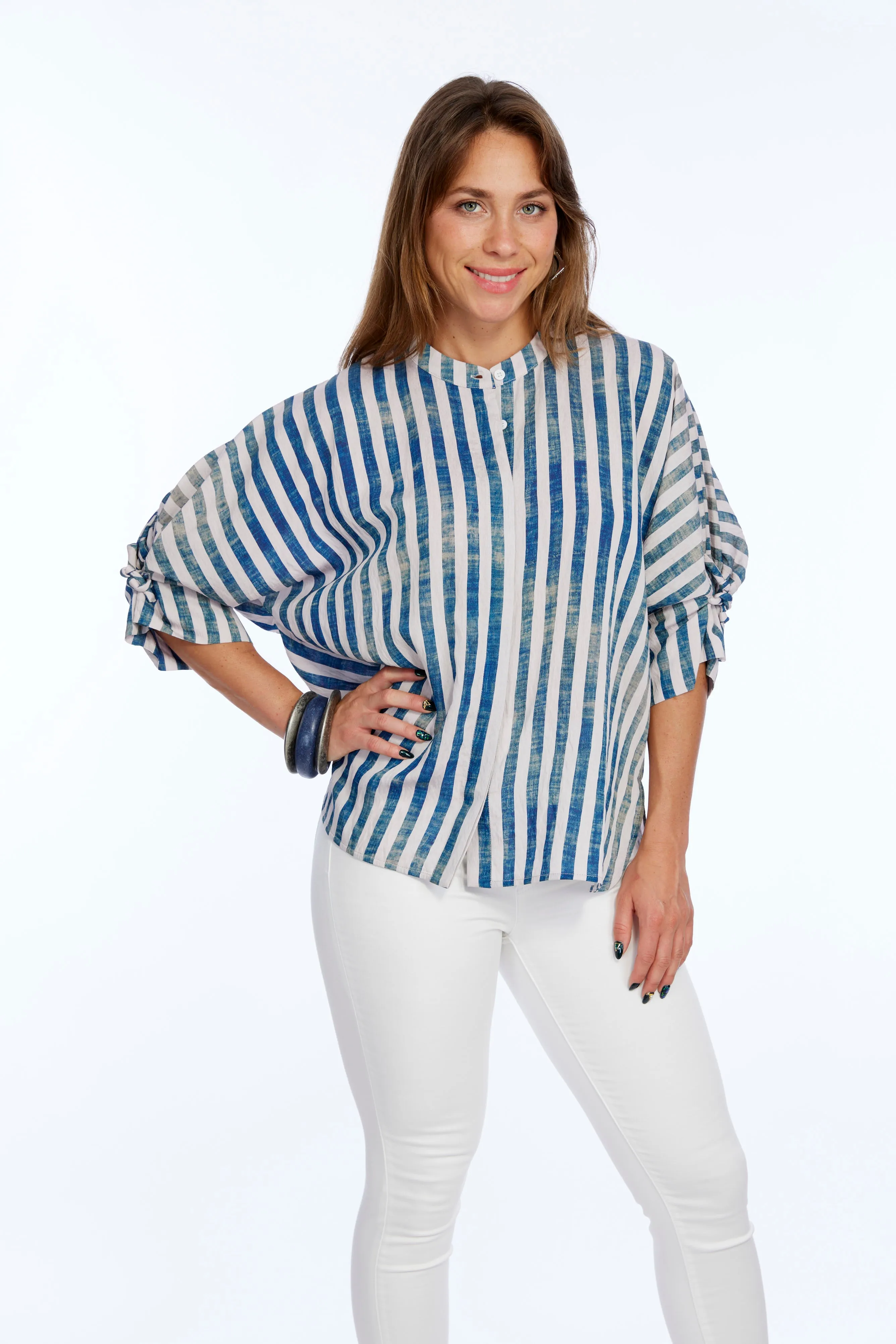 Short sleeve Navy Stripe Blouse HINA | LIOR