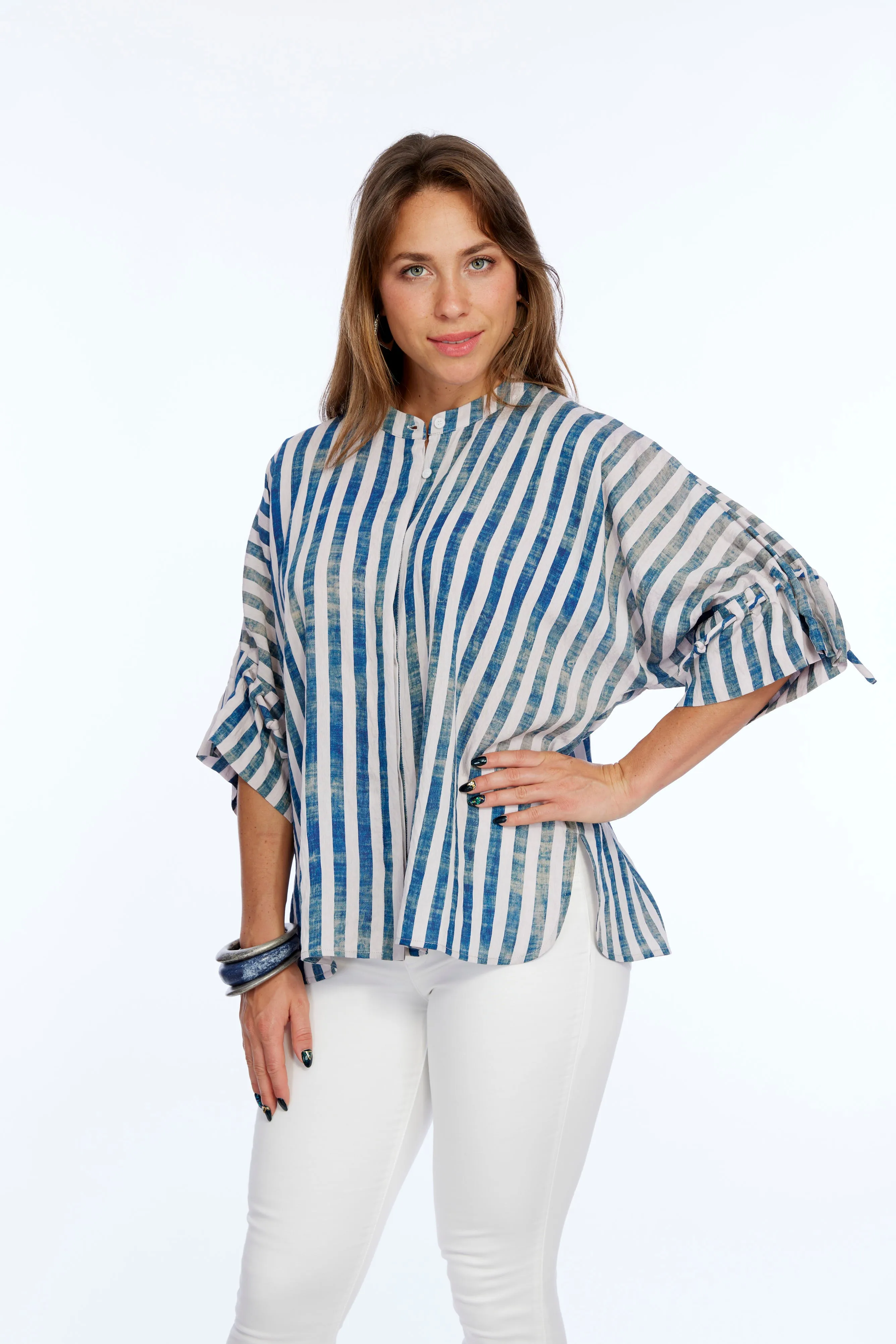 Short sleeve Navy Stripe Blouse HINA | LIOR