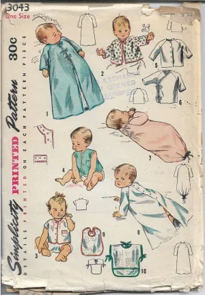 Simplicity 3043 Vintage 1940's Sewing Pattern Infant Layette Cardigan Bunting