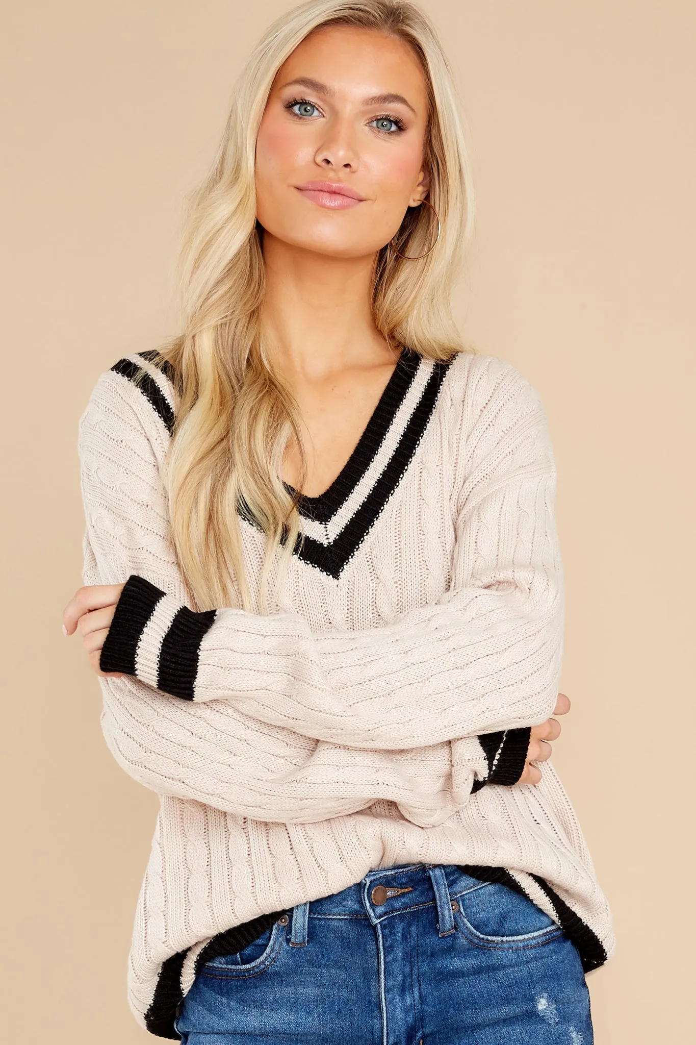 Simply Obsessed Beige And Black Sweater