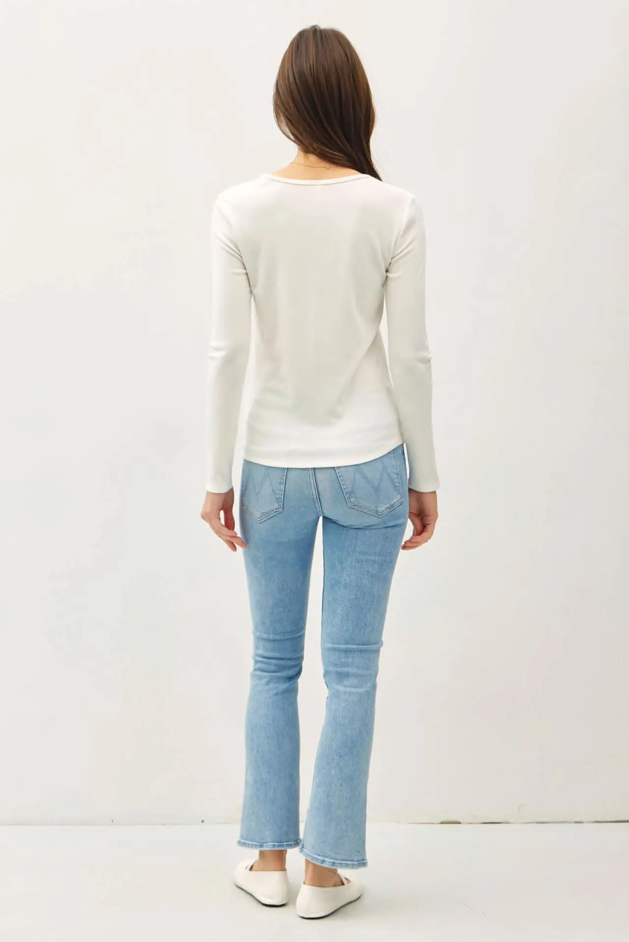 Soft Basic Split Neck Long Sleeve Knit Shirt