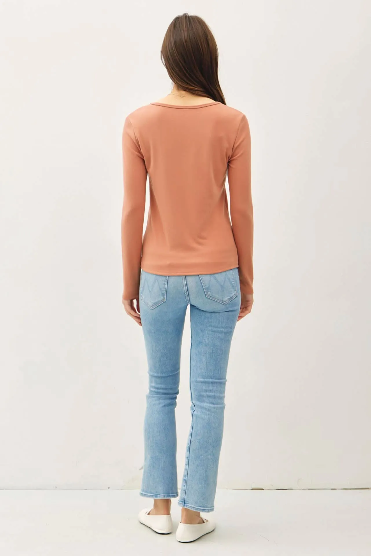 Soft Basic Split Neck Long Sleeve Knit Shirt