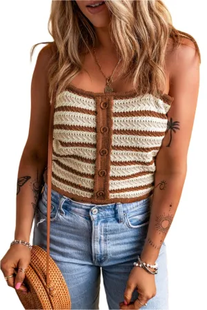 TEEK - Chestnut Button Striped Knit Tank