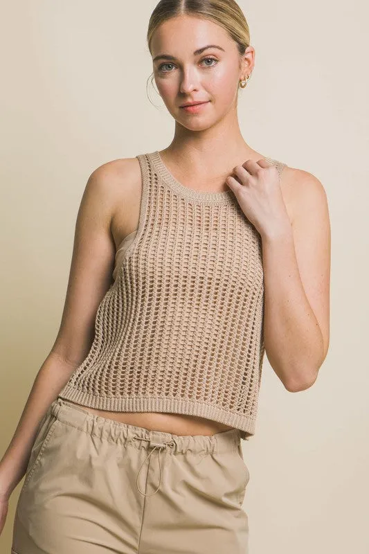 TEEK - Sleeveless Open Knit Crop Tank