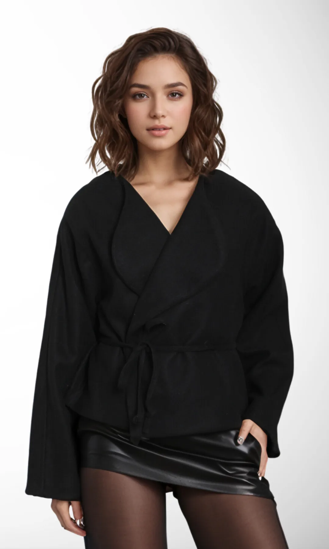 Women Tied Short Jacket (Black)