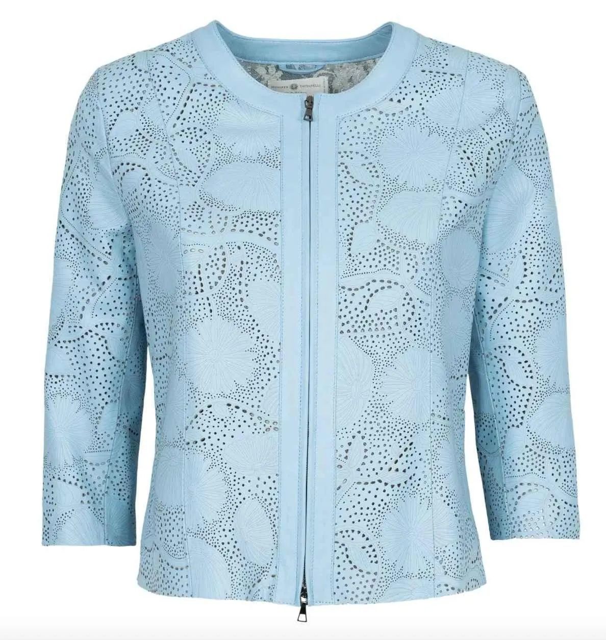 Womens Floral Laser Cut Short Leather Jacket