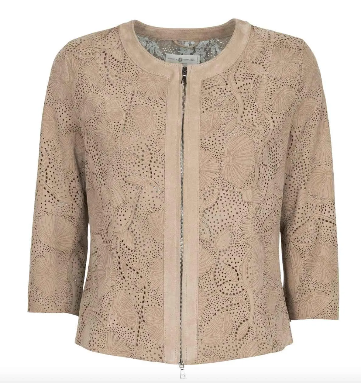 Womens Floral Laser Cut Short Leather Jacket