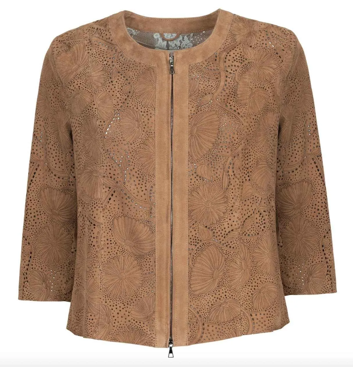 Womens Floral Laser Cut Short Leather Jacket