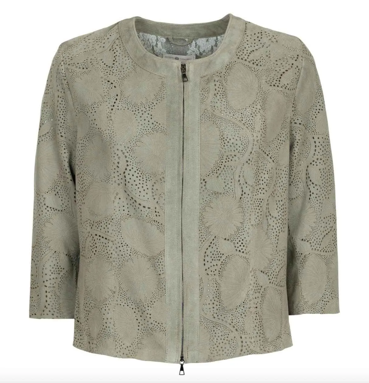 Womens Floral Laser Cut Short Leather Jacket