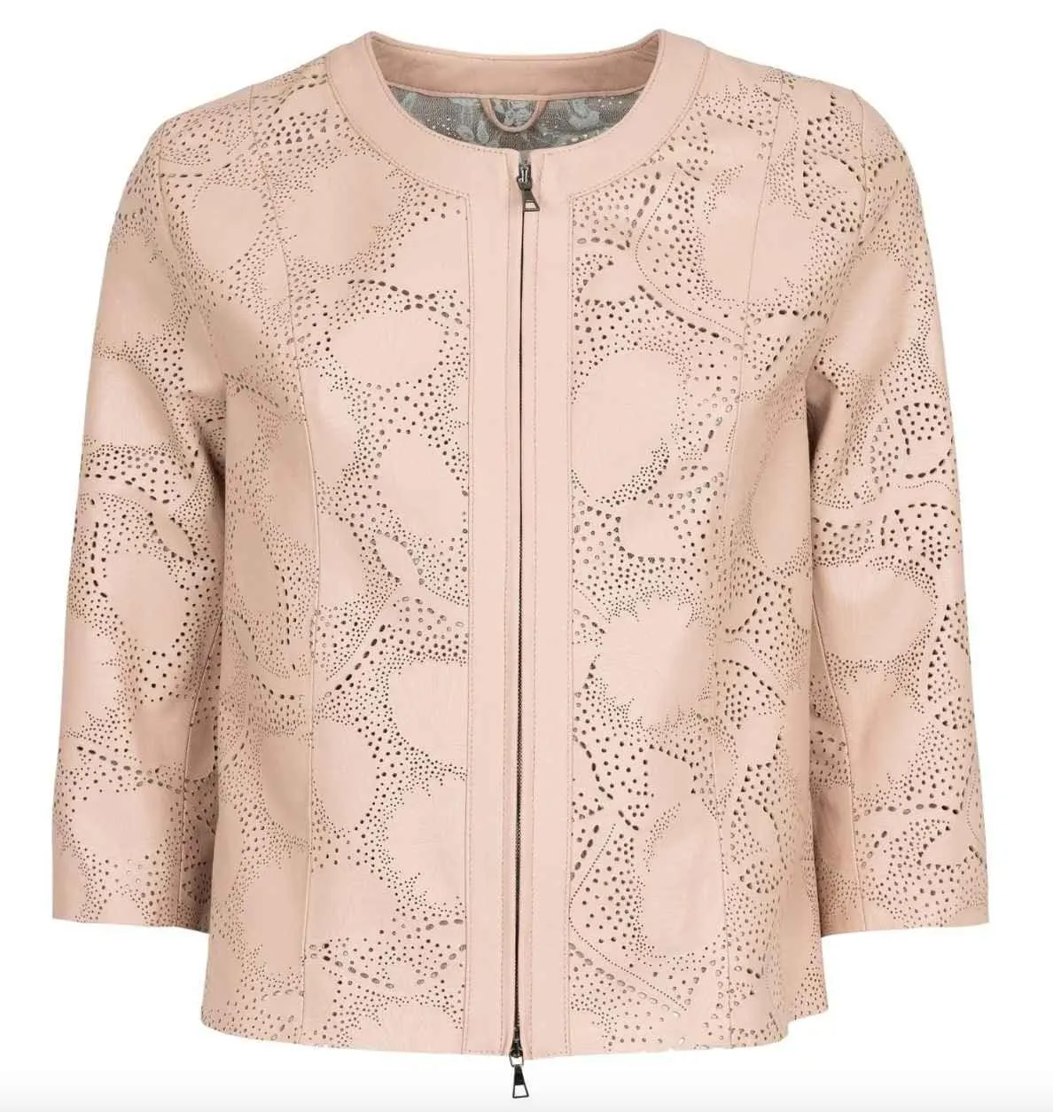 Womens Floral Laser Cut Short Leather Jacket