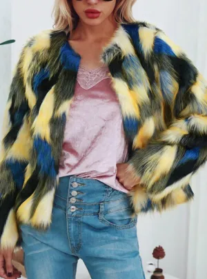 Women's Fur Coat Short Contrast Colorful Coat