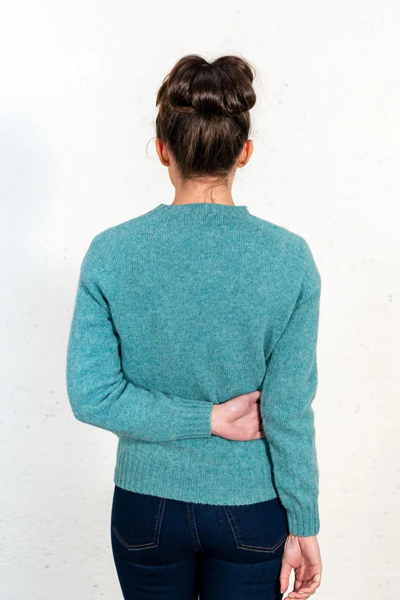 Womens Seamless Saddle Shoulder Shetland Jumper - Aqua