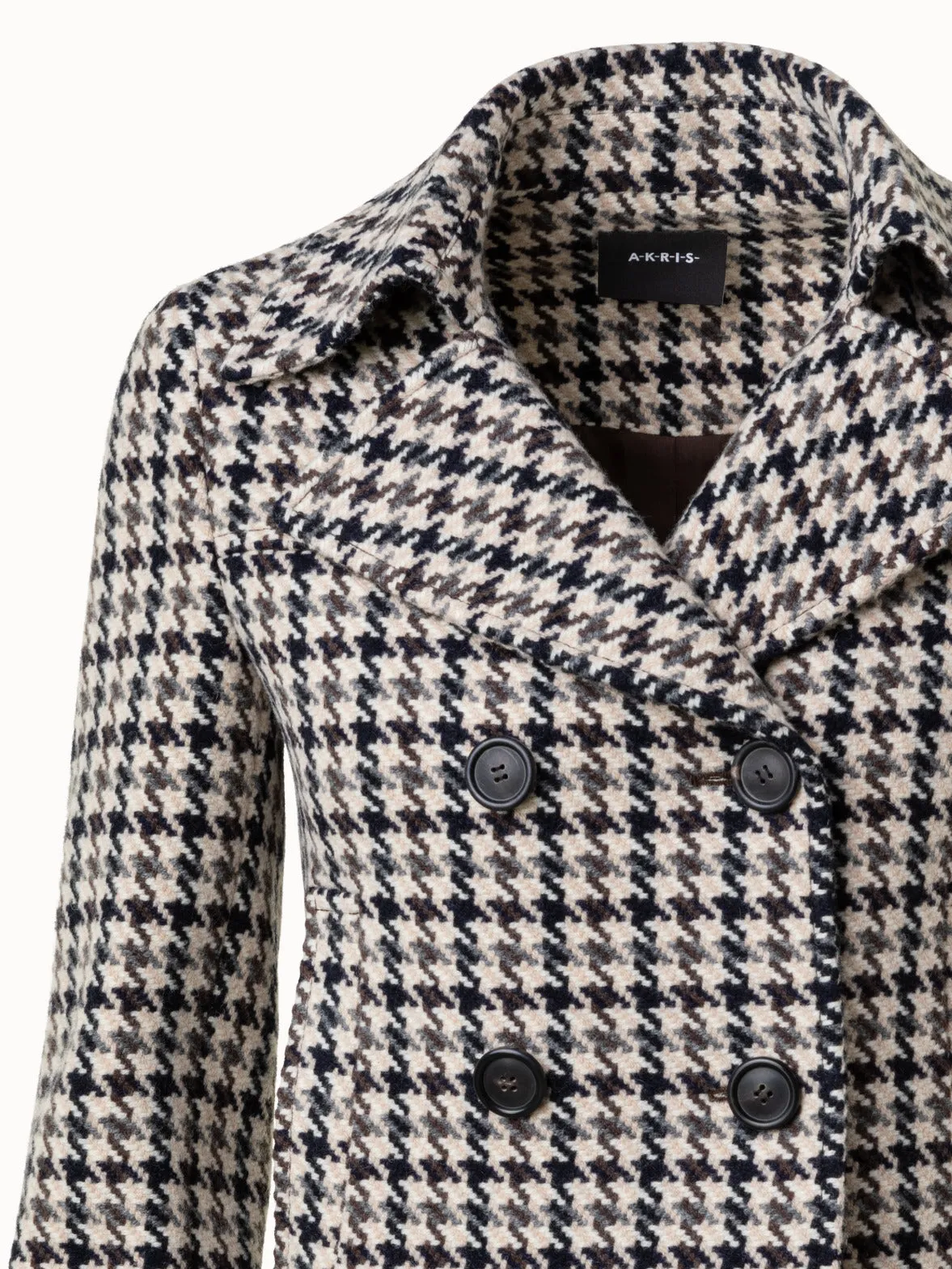 Wool Short Jacket with Houndstooth Pattern